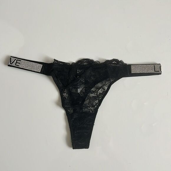 Women's Glitter Lace ( Love) Low Rise Thongs Underwear Panty Solid Black Panties - Picture 2 of 8